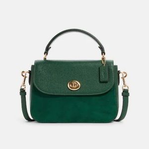 BRAND NEW WITH TAGS. COACH Marlie Kelly green leather and suede crossbody bag.